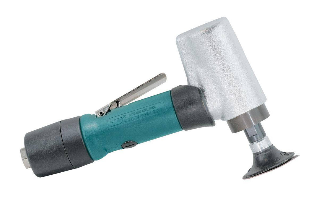 Dynabrade 52405 2-inch disc sander with 7-degree offset, 0.5 HP, 20,000 RPM, rear exhaust, locking female pad for precise sanding.