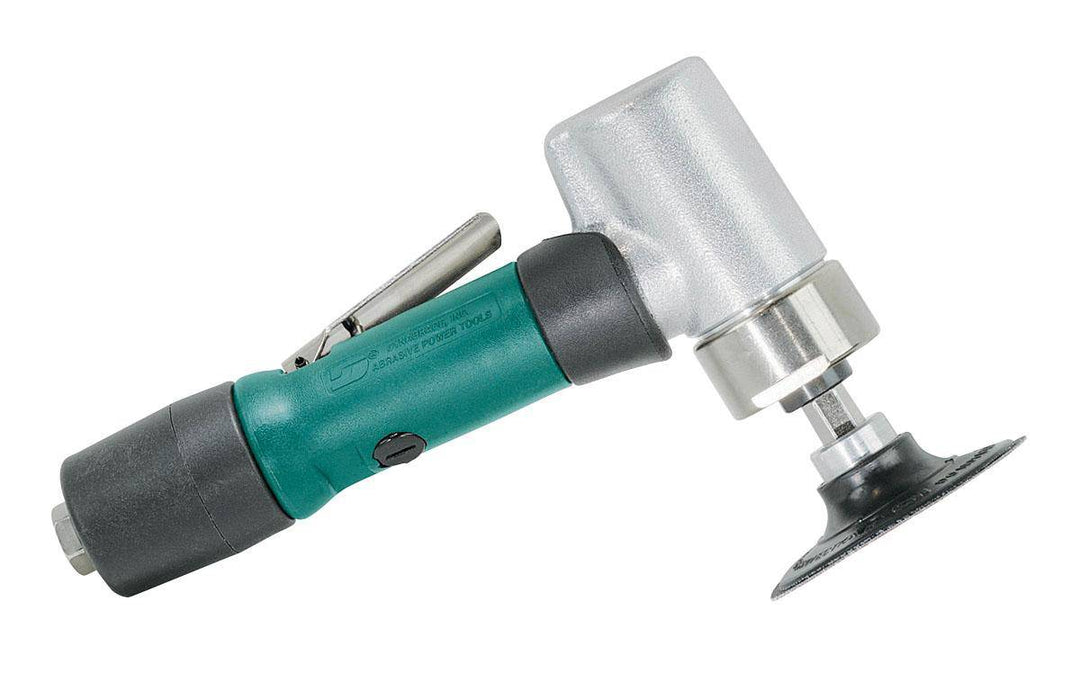 Dynabrade 52413 3-inch diameter 7-degree offset disc sander with gearless rear exhaust and locking-type female pad.