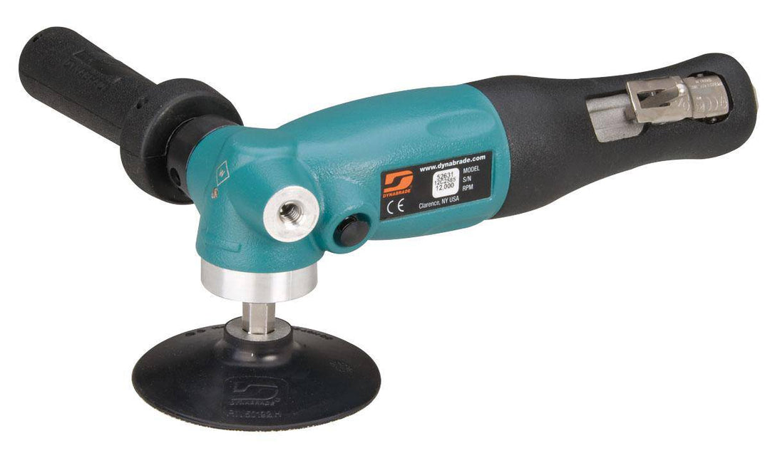 Dynabrade 52631 4-inch right angle disc sander with 1.3 HP motor, 12000 RPM, rotational exhaust, 3/8-inch-24 spindle thread.
