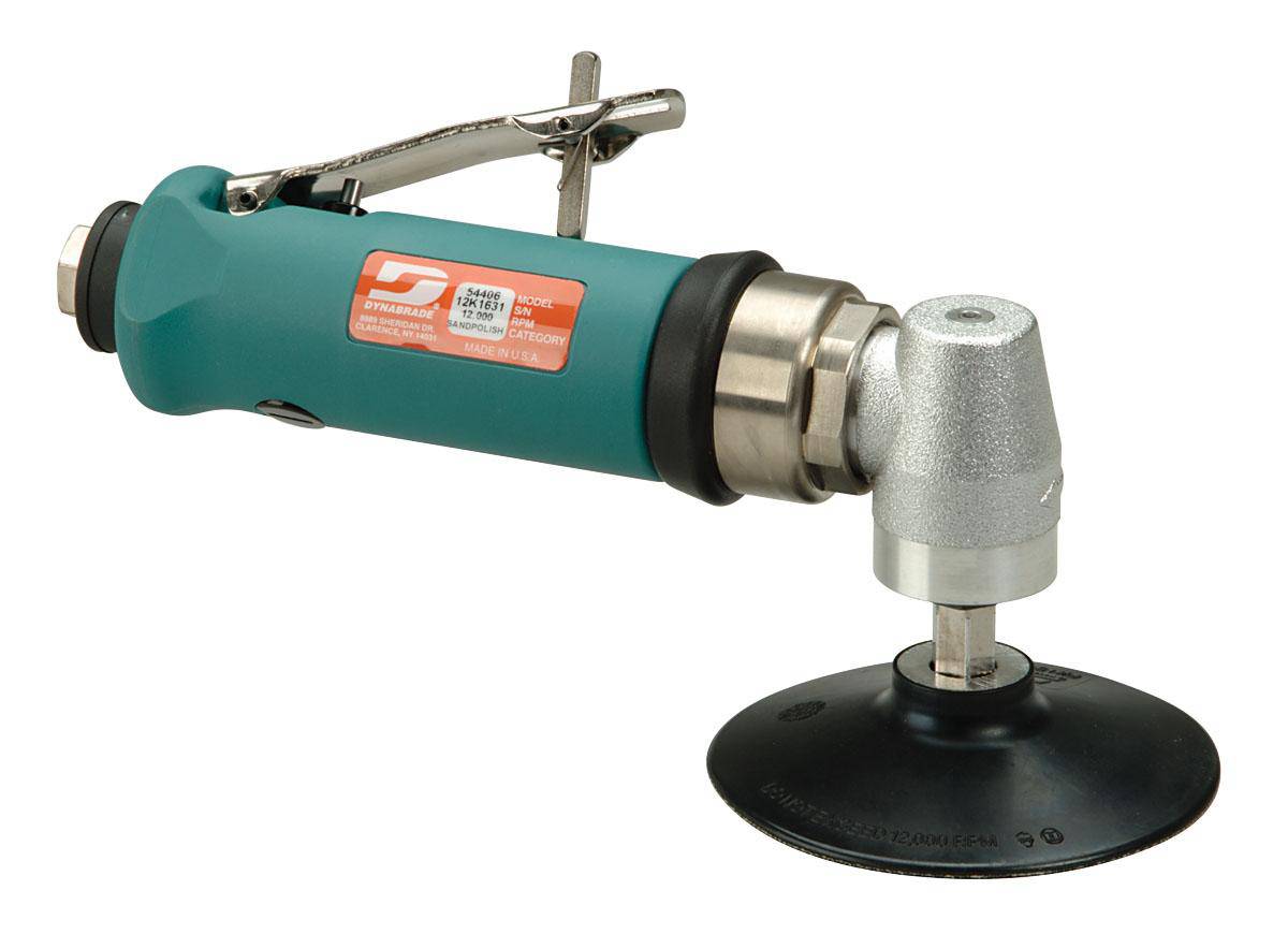 Dynabrade 54406 4-inch right angle disc sander with 0.7 HP, 12000 RPM, composite gear, rear exhaust, locking female pad.