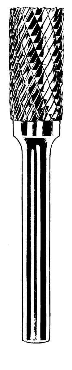 Dynabrade double cut carbide burr with 1/8-inch diameter, 9/16-inch flute, and 1/8-inch shank, suitable for precision grinding and shaping.