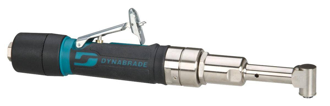 Dynabrade 49430 drill with angle head, 3200 RPM, 0.4 HP, 1/4-18 rear exhaust, compact power tool for industrial use.