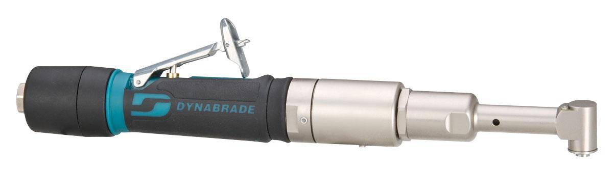 Dynabrade 49455 drill with mini-angle head, planetary gear, rear exhaust, 1/4-28 female thread, 0.4 Hp, 950 rpm, heavy-duty power tool.