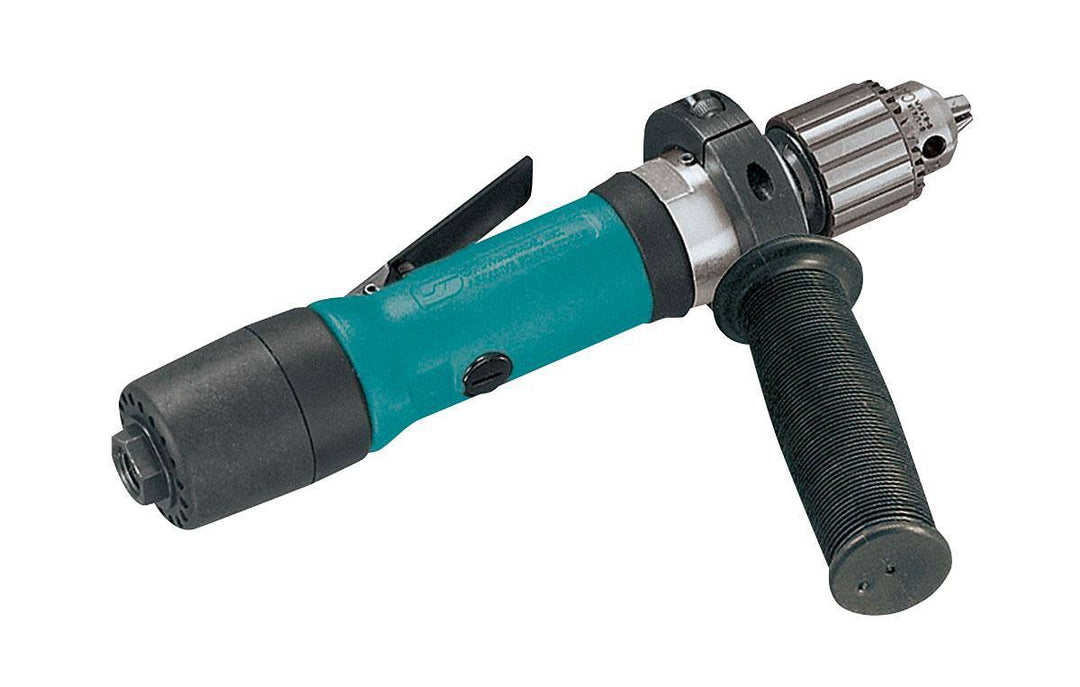 Dynabrade 53077 1/4 inch drill with 0.4 HP, 950 RPM, straight-line planetary gear, rear exhaust, Jacobs chuck.