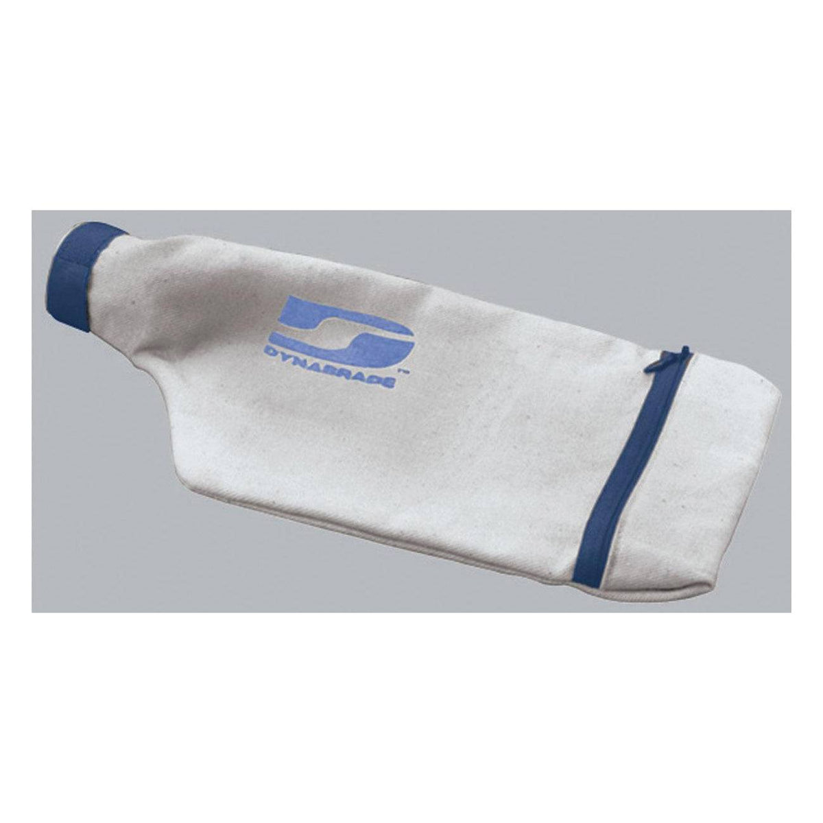Dynabrade 56304 dust bag for industrial vacuum systems, black fabric with adjustable opening and durable construction.