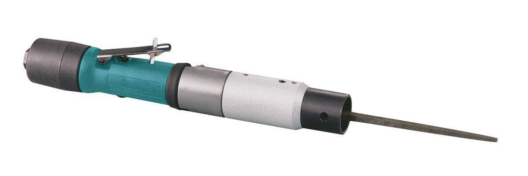 Dynabrade Stockade 12200 reciprocating filer with 0.4 HP, straight-line design, 13/32 inch stroke, 2400 SPM for precise grinding.