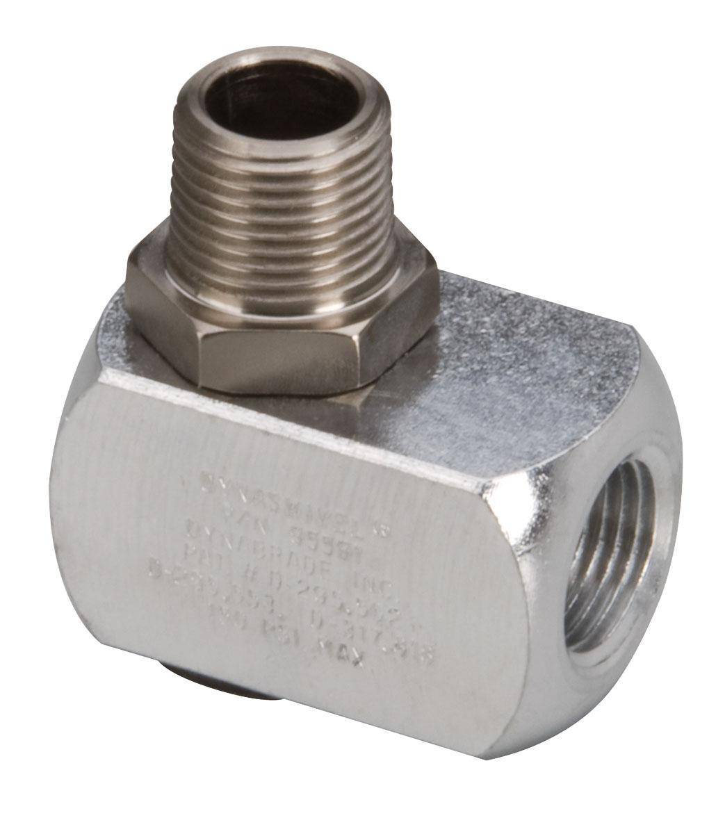 Dynabrade Dynaswivel 95591 3/8 inch NPT single pivot fitting set with swivel connection and durable metal construction.