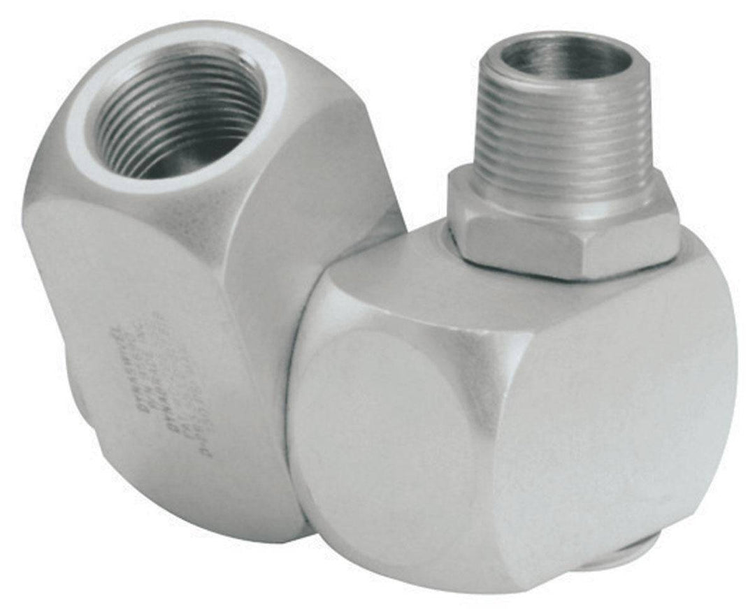 Dynabrade Dynaswivel 95690 3/4 inch NPT aluminum fitting set with swivel for pneumatic tools and air hose connections.