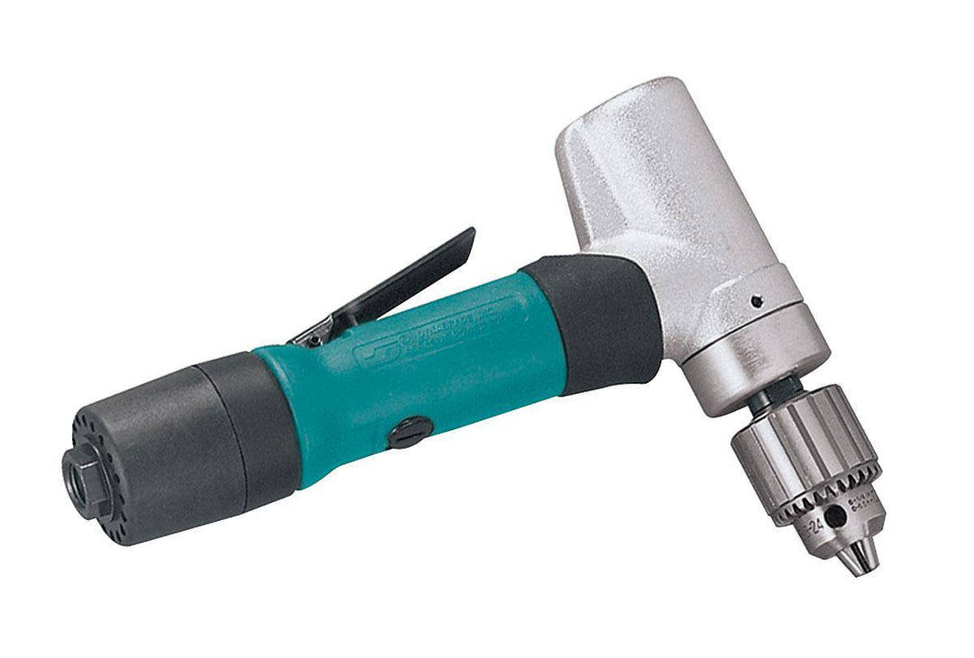 Dynabrade 53072 1/4 inch offset drill with 0.4 Hp, 950 RPM, 7-degree planetary gear, rear exhaust for professional use.