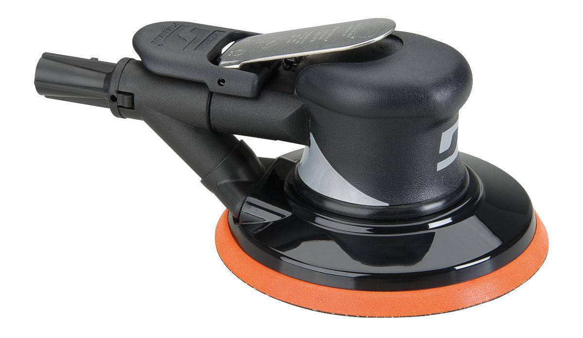 Dynabrade 56829 pneumatic random orbit sander with self-generating vacuum, 6-inch size, designed for efficient polishing and finishing.