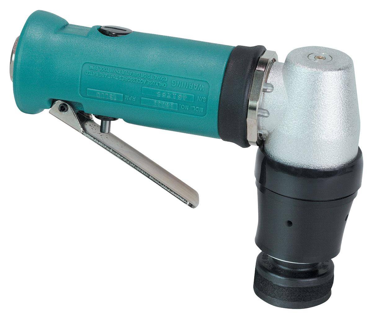 Dynabrade 58037 right-angle mini orbital sander with 1-1/4 inch diameter, 4 HP, 12000 RPM, geared, front exhaust, 1/4 inch pad