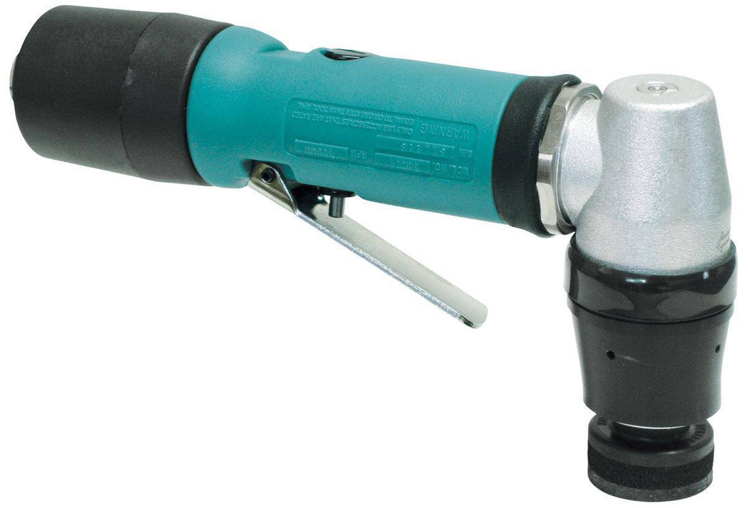 Dynabrade 58039 1-1/4 inch right-angle mini orbital sander with 0.4 HP, 12000 RPM, geared design, rear exhaust, 1/8 inch orbit.