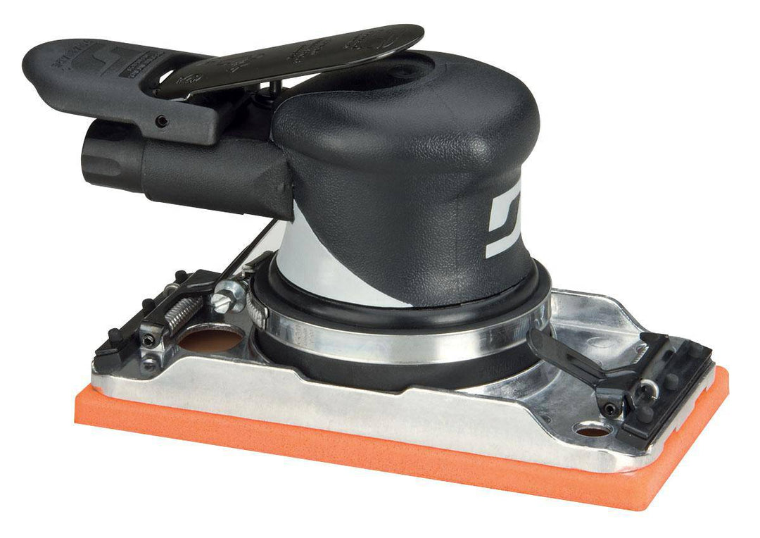 Dynabrade Dynabug 57810 orbital sander with 3/32-inch orbit, non-vacuum, 10,000 RPM, 0.28 HP, shown with sanding pad