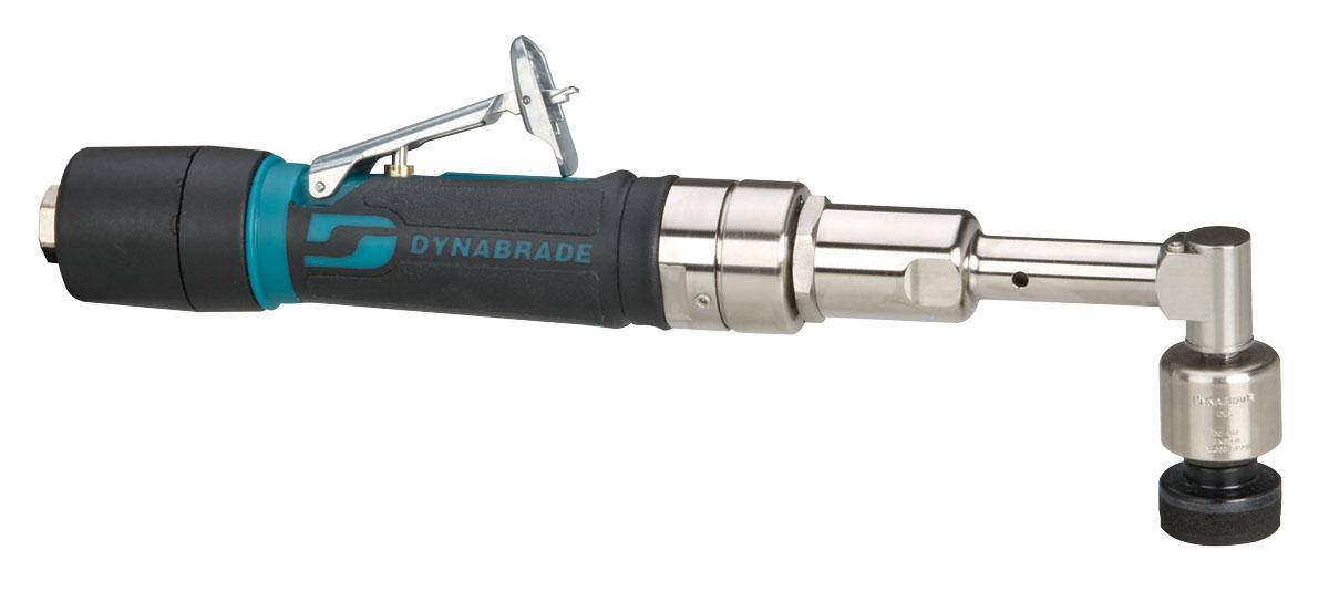 Dynabrade Dynorbital 49400 angle-head mini orbital sander with 0.4 HP motor and 3/16 inch orbit diameter, black and metallic finish.