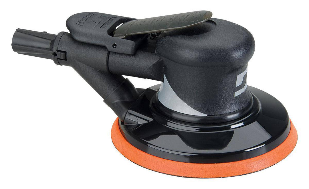 Dynabrade Silver Supreme 56862 6-inch random orbital sander with vacuum, 0.28 HP, 12000 RPM, rear exhaust, durable design.