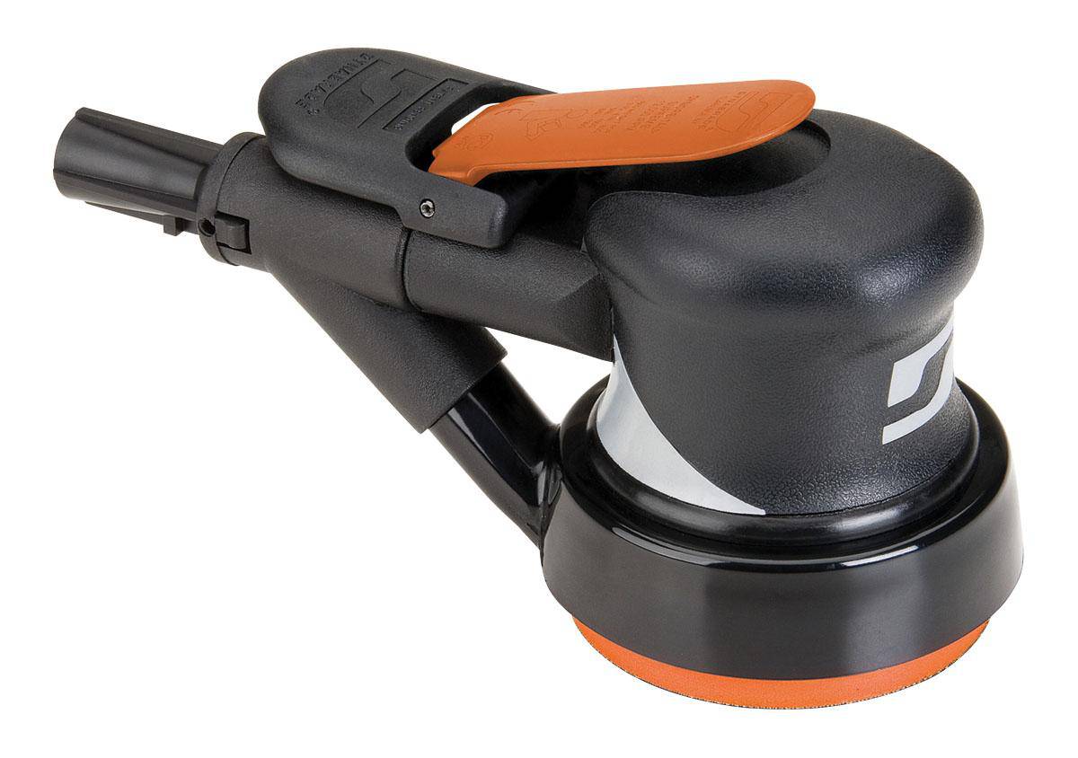 Dynabrade Silver Supreme 56873 orbital sander with 3-1/2 inch diameter, vacuum feature, 12,000 RPM, 3/8 inch orbit.