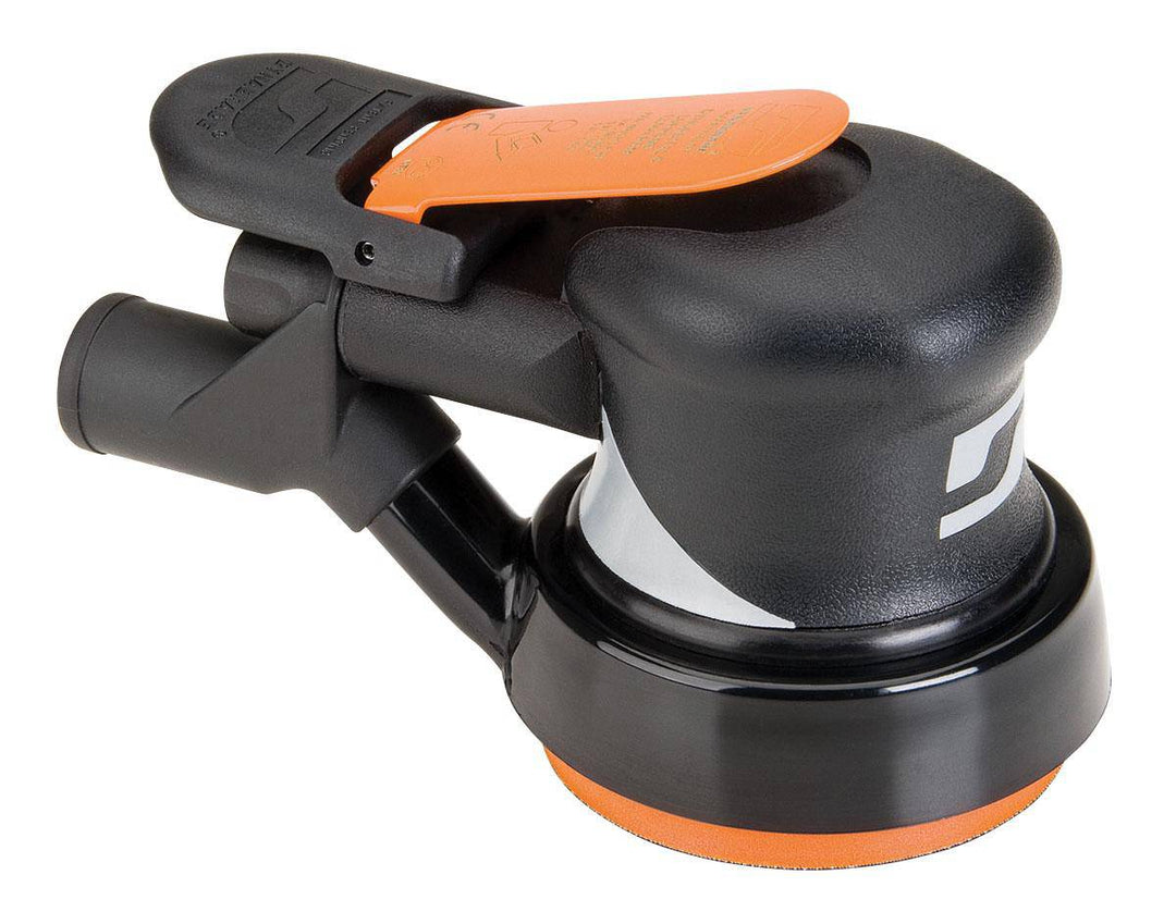 Dynabrade Silver Supreme 56874 random orbital sander with 3.5-inch diameter, 0.28 HP, 12000 RPM, central vacuum system.