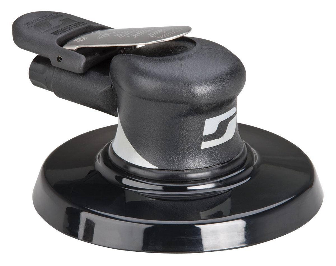 Dynabrade Silver Supreme 57574 6-inch wet orbital sander with 0.24 Hp, 10,000 rpm, rear exhaust, 3/16-inch orbit, and 5/16-inch-24 spindle