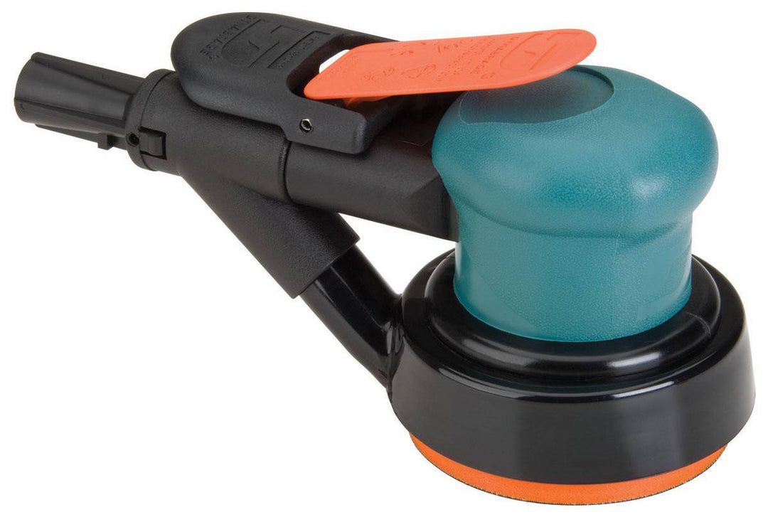 Dynabrade Spirit 59003 3.5-inch random orbital sander with vacuum system, 0.25 HP, 12000 RPM, rear exhaust, 3/8-inch orbit.