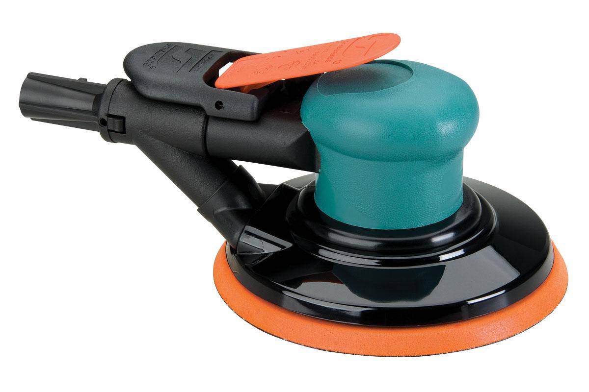 Dynabrade Spirit 59013 6-inch vacuum random orbital sander with 0.25 HP motor, 12000 RPM, 3/8-inch orbit, rear exhaust.