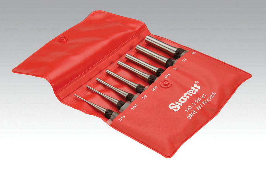 Dynabrade 8-piece punch set for parts with metal punches and handles, ideal for precise metalworking and repairs.