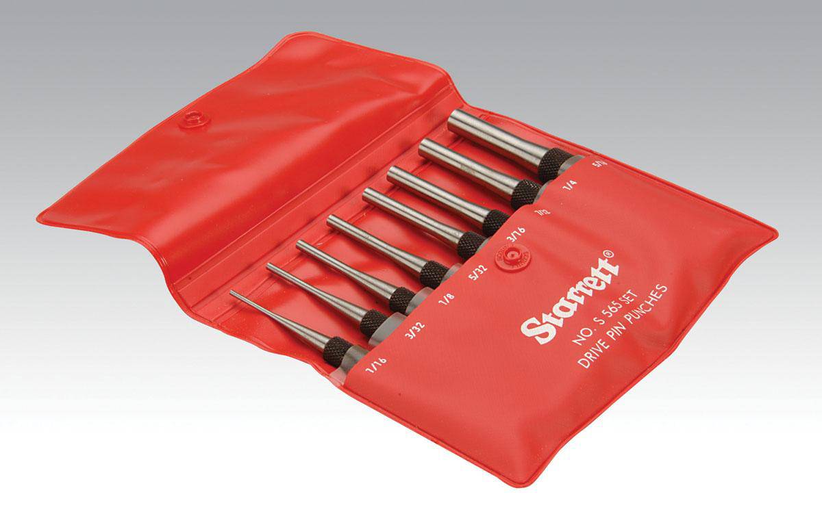 Dynabrade 8-piece punch set for parts with metal punches and handles, ideal for precise metalworking and repairs.