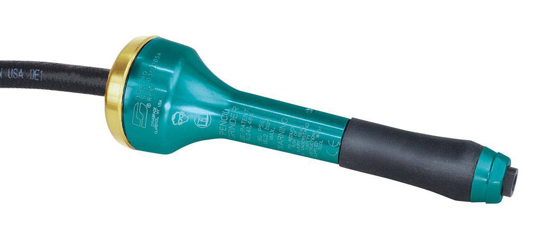Dynabrade 51704 straight-line pencil grinder with 0.1 HP turbine air motor, 50,000 RPM, rear exhaust, 3 mm collet.