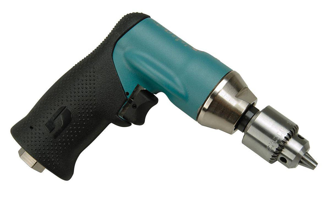 Dynabrade 52934 1/4 inch pistol grip drill with 0.4 HP, 3600 RPM, geared rear exhaust, suitable for industrial drilling tasks.