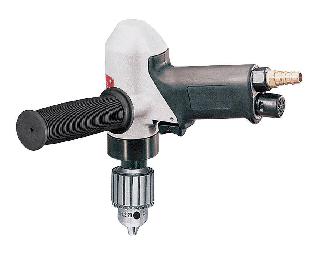 Dynabrade 53096 3/8 inch pistol grip drill with 0.7 HP, 20000 RPM, rear exhaust, keyed chuck, and Jacobs handle.