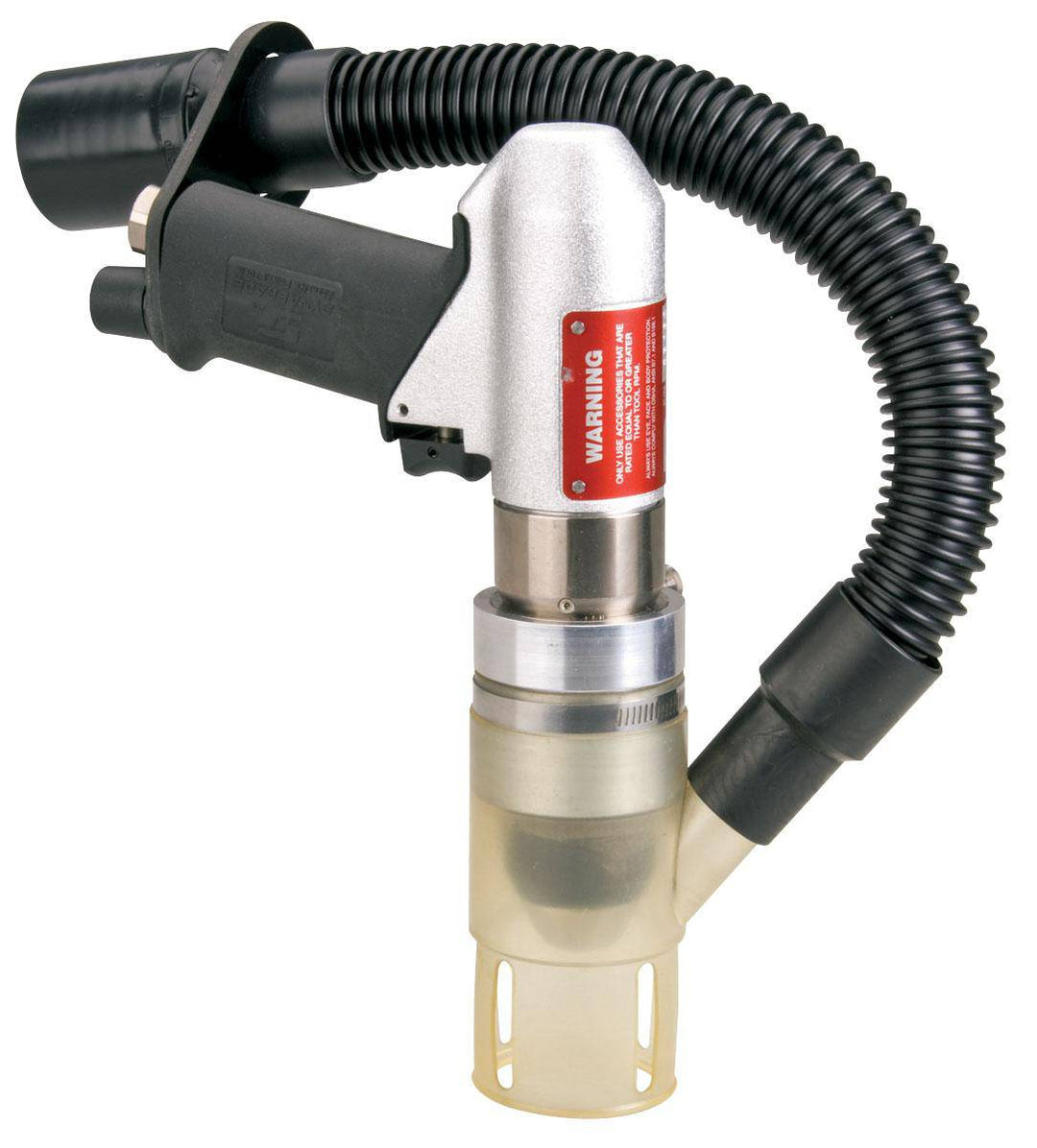 Dynabrade 53103 3/8 inch central vacuum pistol grip drill with 0.7 HP, 3400 RPM, rear exhaust, Jacobs chuck.