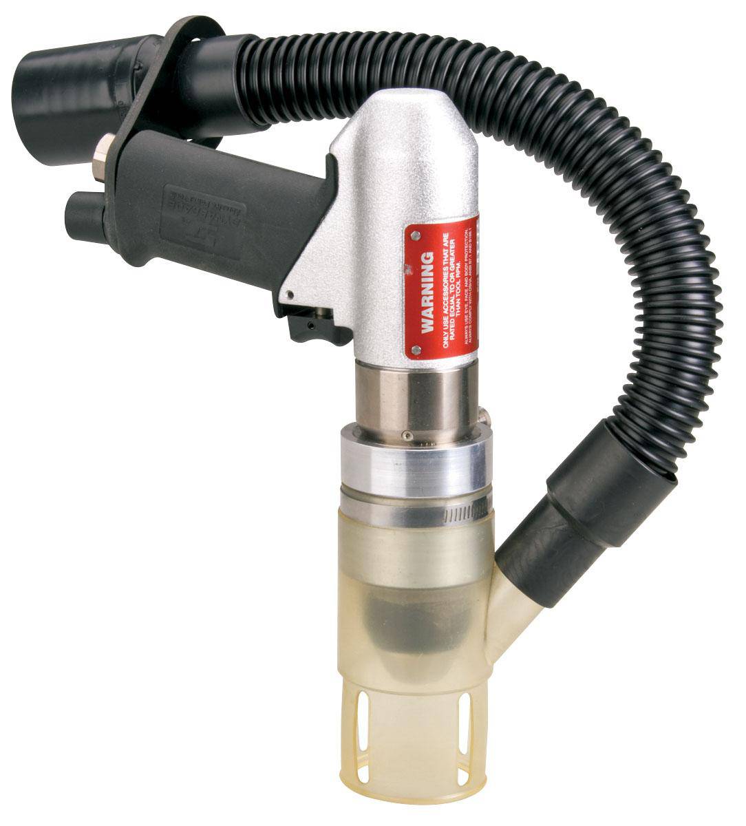 Dynabrade 53103 3/8 inch central vacuum pistol grip drill with 0.7 HP, 3400 RPM, rear exhaust, Jacobs chuck.