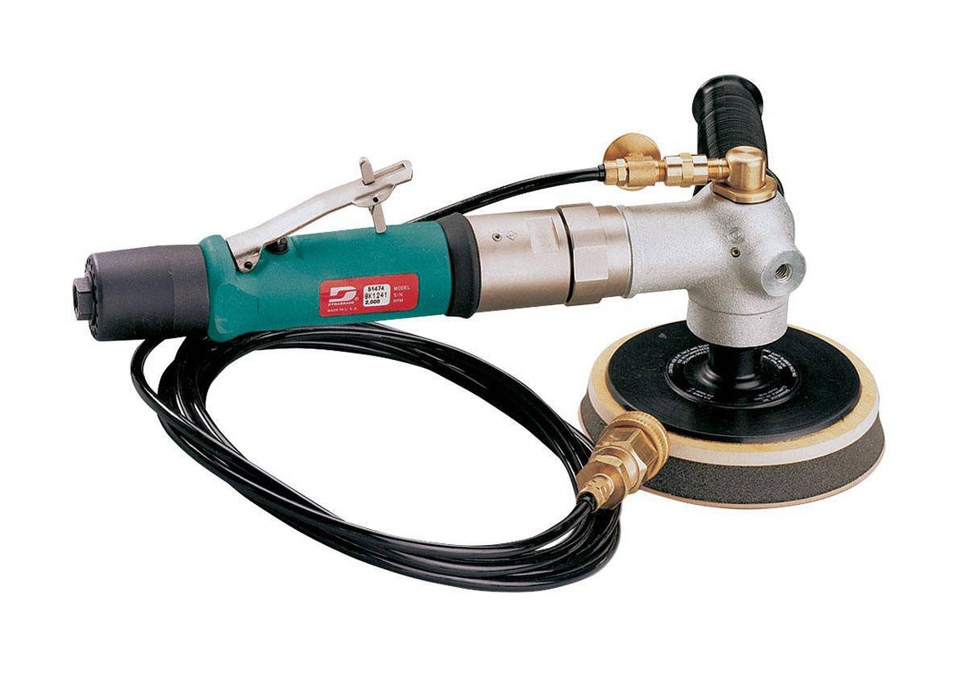 Dynabrade 51603 right angle buffer with 6-8 inch diameter, 0.7 HP, rear exhaust, M14 x 2 spindle, designed for rotary polishing.