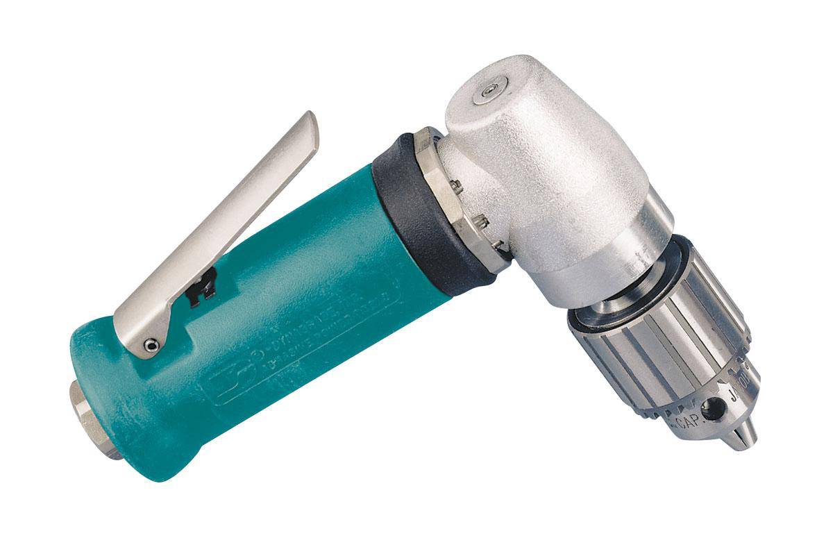 Dynabrade 51846 1/4 inch right angle drill with 0.4 HP, 12000 RPM, geared front exhaust, designed for precision drilling.