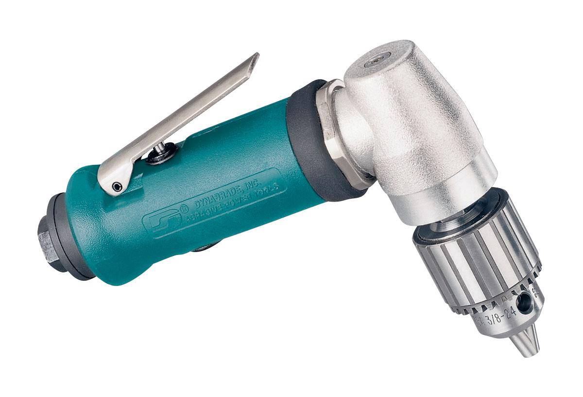 Dynabrade 53047 1/4 inch right angle drill with 0.4 HP, 15000 RPM, geared rear exhaust, standard muffler, Jacobs brand.