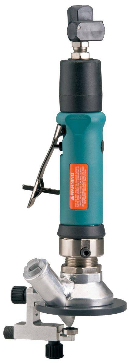 Dynabrade 51332 0.7 Hp router with 3.5-inch base, 20,000 RPM, gearless drive, rear exhaust, 1/4 inch collet, and extended muffler.