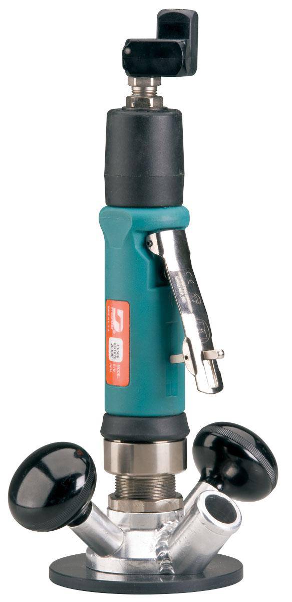 Dynabrade 51333 0.7 HP router with 4-base, central vacuum, 20,000 RPM, gearless design, rear exhaust, 1/4 inch collet, extended muffler.