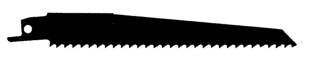 Dynabrade 90934 bi-metal reciprocating saw blade with 6 teeth per inch, 6-inch length, tapered design for cutting applications.