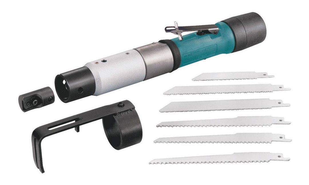 Dynabrade Stockade 12206 reciprocating saw kit with 0.4 HP, straight-line design, 13/32 inch stroke, 2400 SPM for versatile cutting.