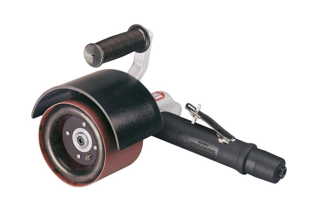 Dynabrade 13401 Dynisher finishing tool with 0.7 HP, 7-degree offset, 3400 RPM, rear exhaust, 3/4 inch arbor diameter.