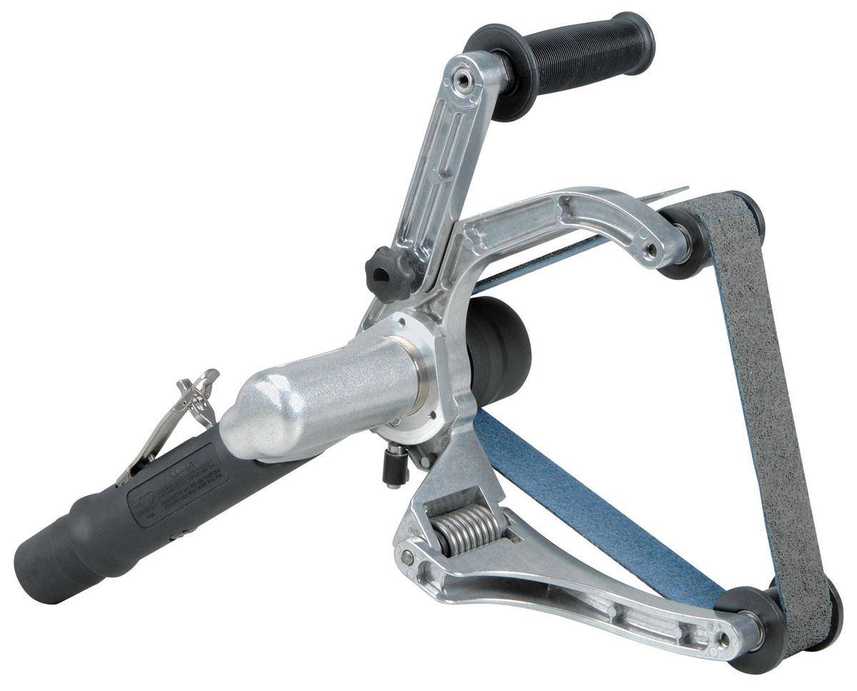 Dynabrade 14360 Pneumatic Pipe Belt Finisher with 0.7 HP, 3400 RPM, rear exhaust, 1/2 to 1-1/2 inch belt size.