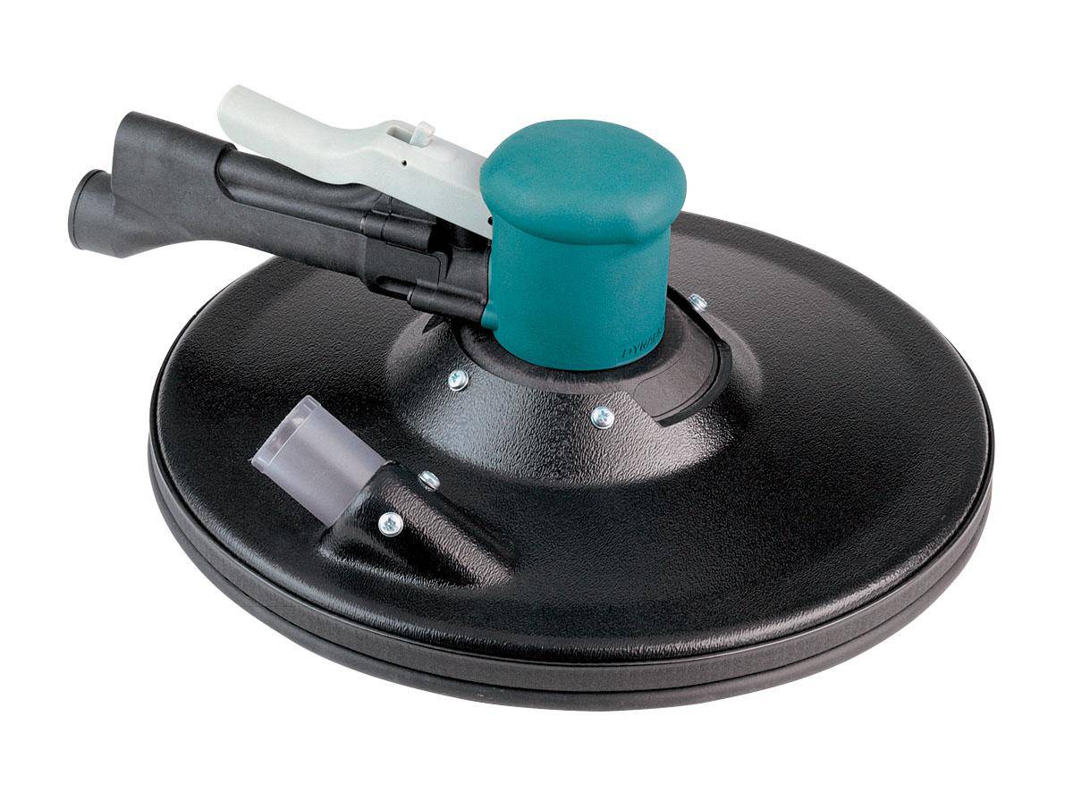 Dynabrade 58041 two-hand gear-driven sander with 11-inch diameter, central vacuum, 0.4 HP, 900 RPM, rear exhaust, specialty sander