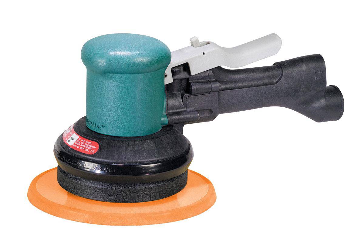 Dynabrade 58442 6-inch two-hand gear-driven sander with vinyl face pad, non-vacuum, 0.4 HP, 900 RPM, rear exhaust for specialty sanding