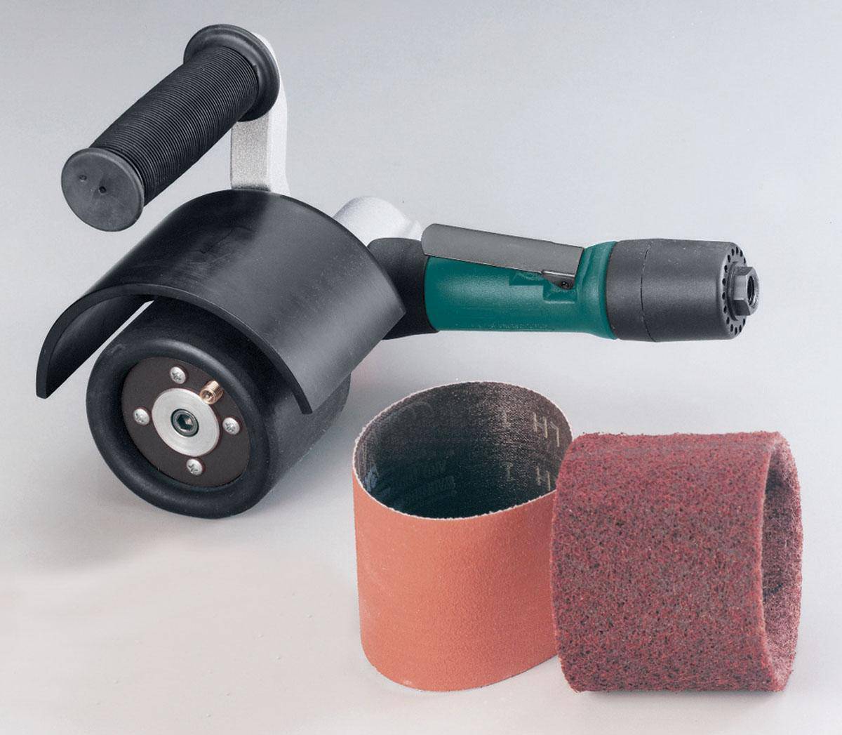 Dynabrade Dynisher 13310 mini finishing tool with 7-degree offset, 3200 rpm, rear exhaust, 5/8-inch arbor, for specialty sanding tasks.