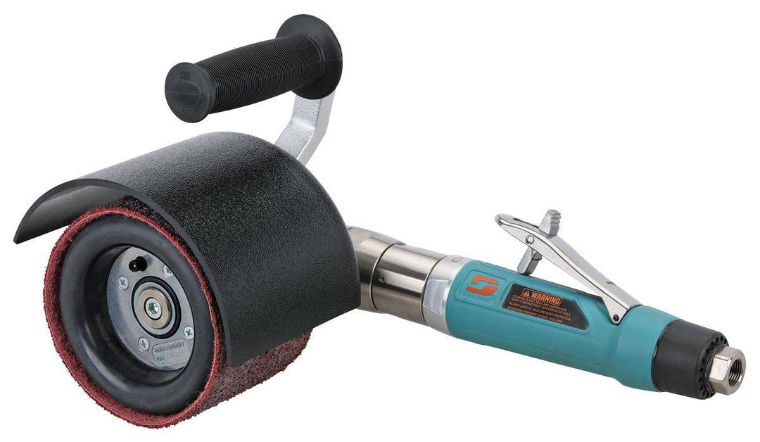 Dynabrade Dynisher 13460 finishing tool with 1 HP, right-angle design, rear exhaust, 3/4 inch arbor, versatile specialty sander.