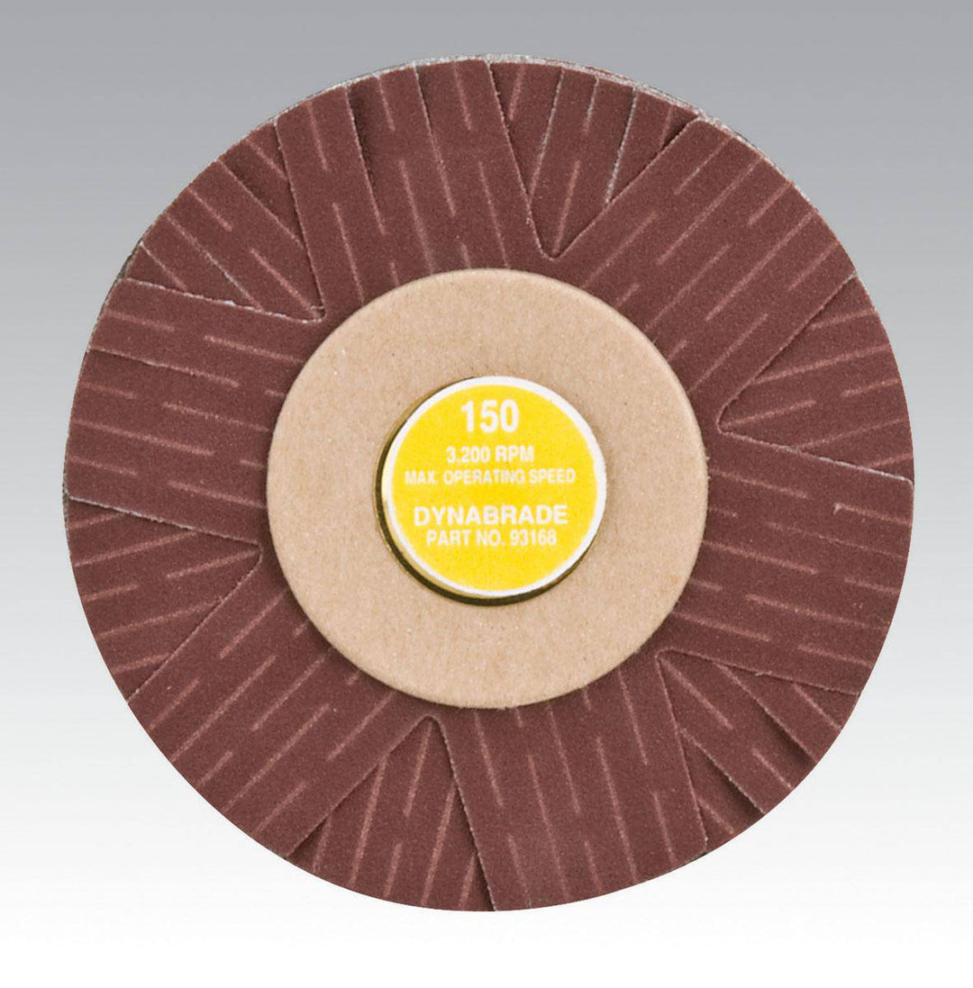 Dynabrade 93168 4-inch spindle mount sanding star with 150 grit aluminum oxide abrasive for grinding and finishing.