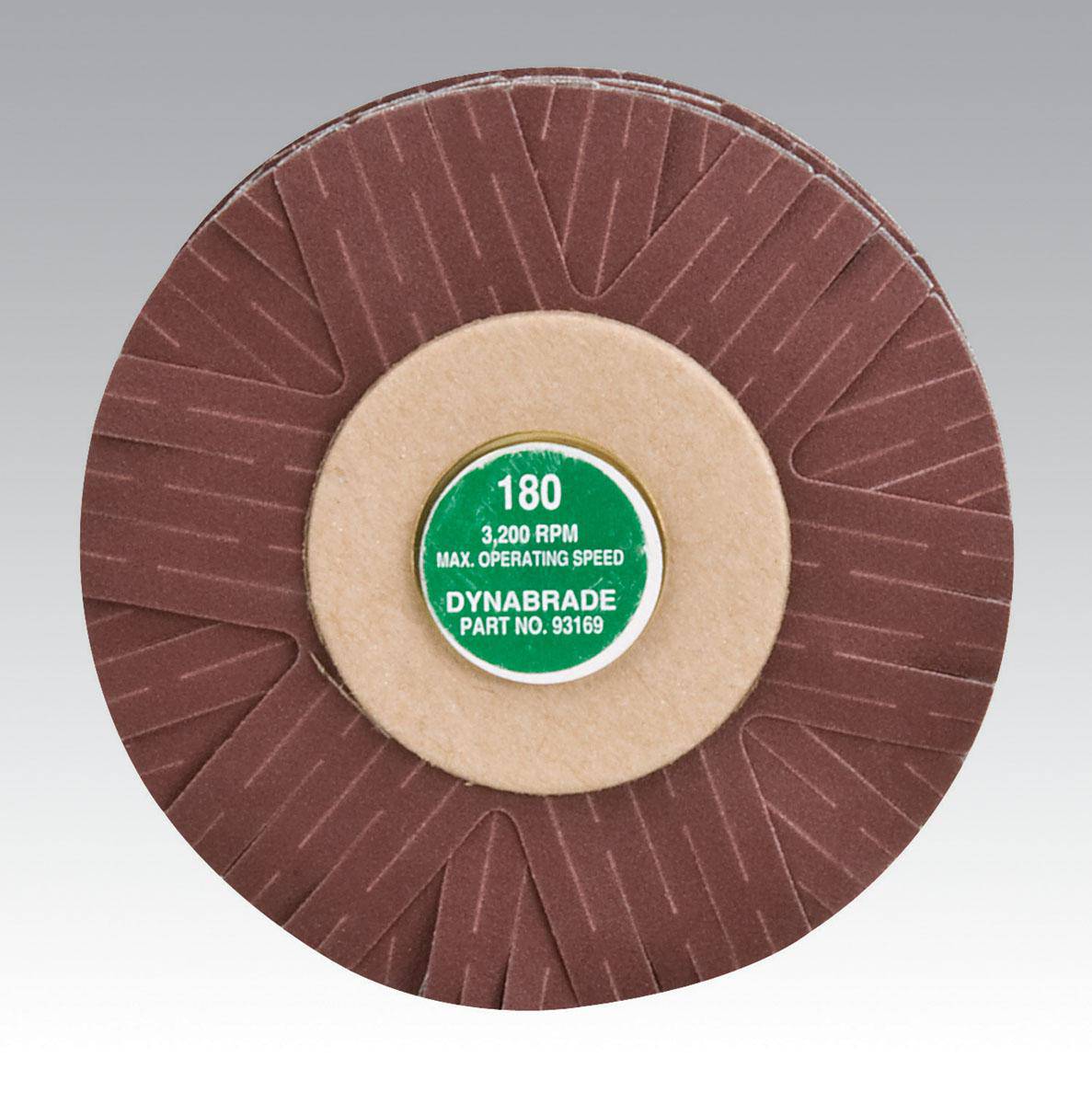 Dynabrade 93169 4-inch spindle mount sanding star with 180 grit aluminum oxide abrasive for polishing and surface preparation.