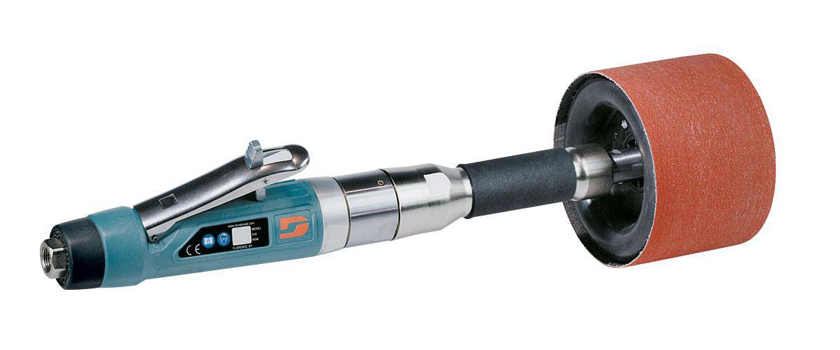 Dynabrade 13520 straight grinder extension finishing tool with 1 HP, shown in use for detailed grinding and finishing tasks.