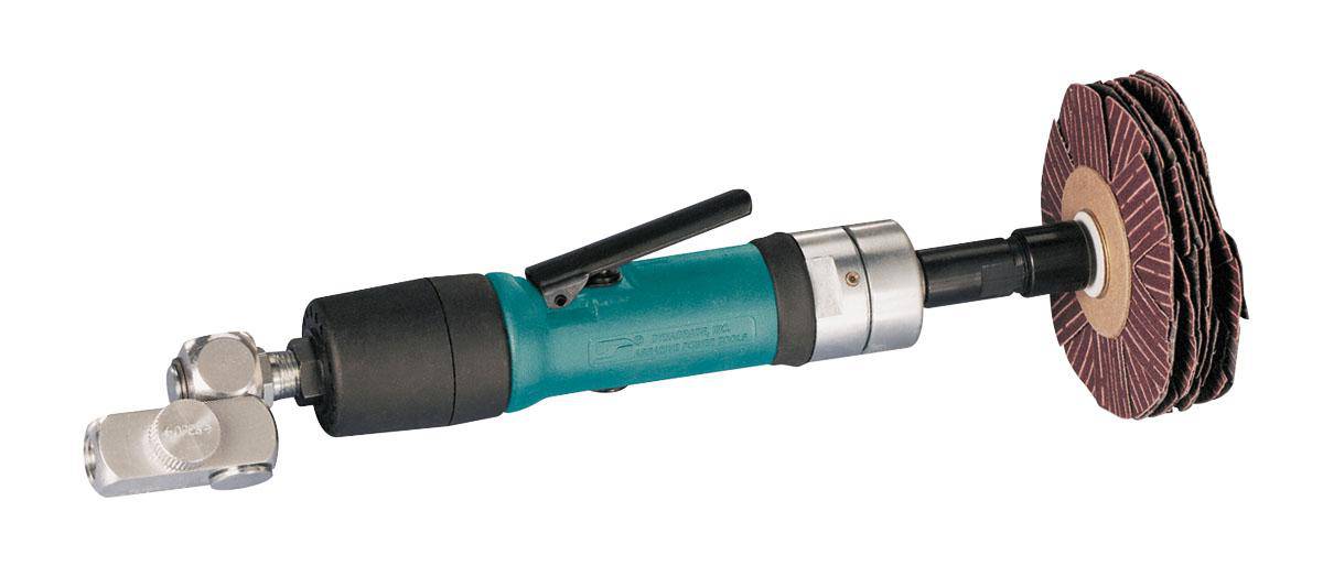 Dynabrade 52051 lightweight straight grinder with 0.4 HP, 0-3200 RPM, rear exhaust, 6 mm collet for finishing tasks.