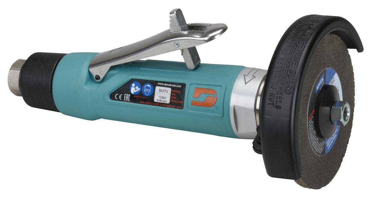 Dynabrade 52373 4-inch straight-line grinder with 1 HP motor, rear exhaust, 12,000 RPM, 3/8-inch-24 spindle thread.