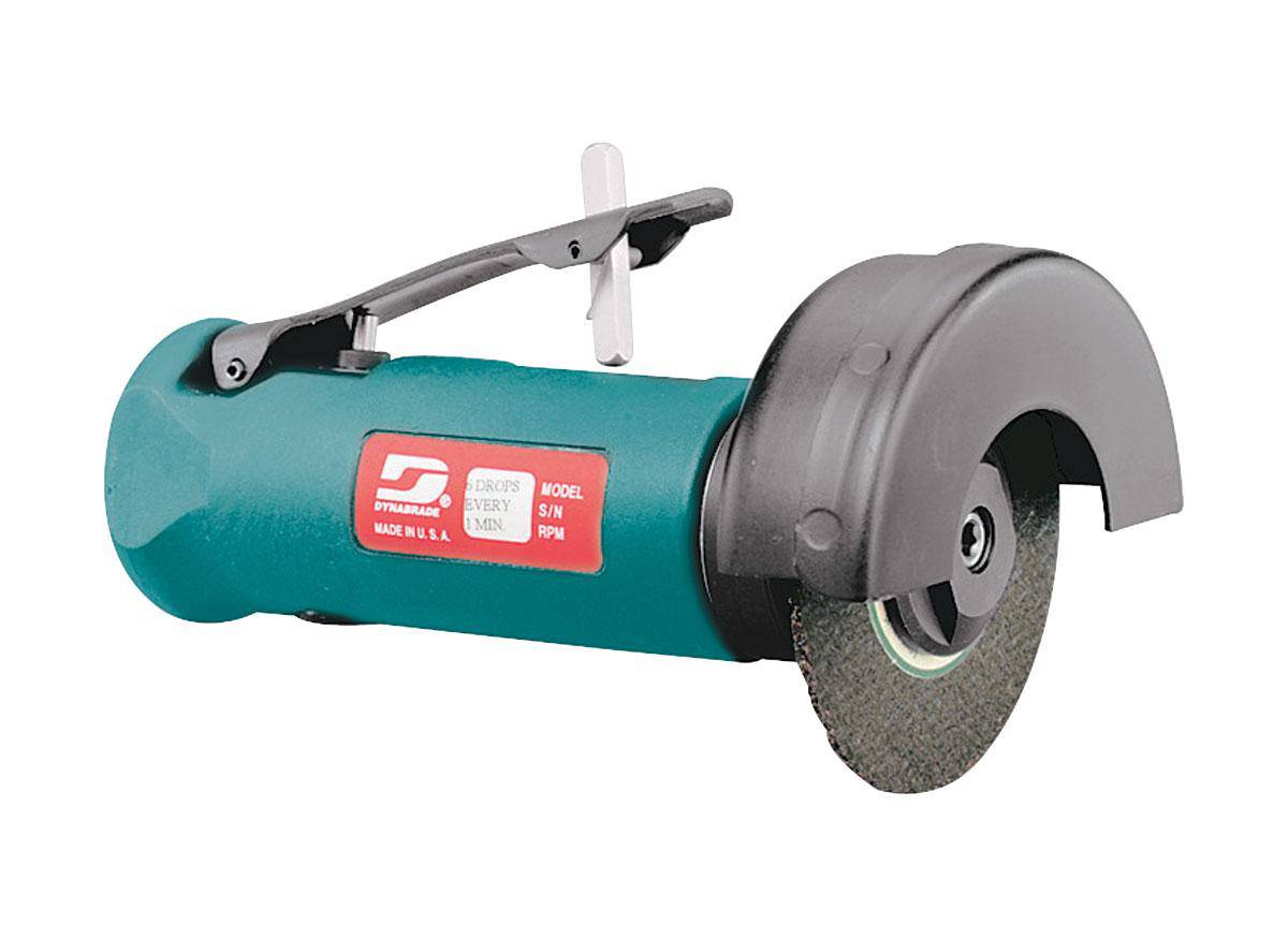 Dynabrade 52434 3-inch straight-line cut-off wheel tool with 0.5 HP, 20,000 RPM, front exhaust, 3/8 inch-24 spindle thread.